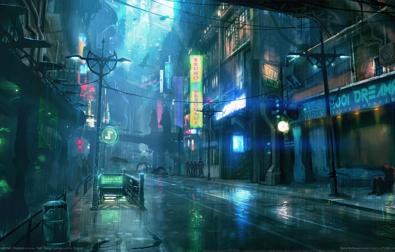 Wallpaper night, city, the city, rain, rain, night, game wallpapers,  Dreamfall: Chapters images for desktop, section игры - download