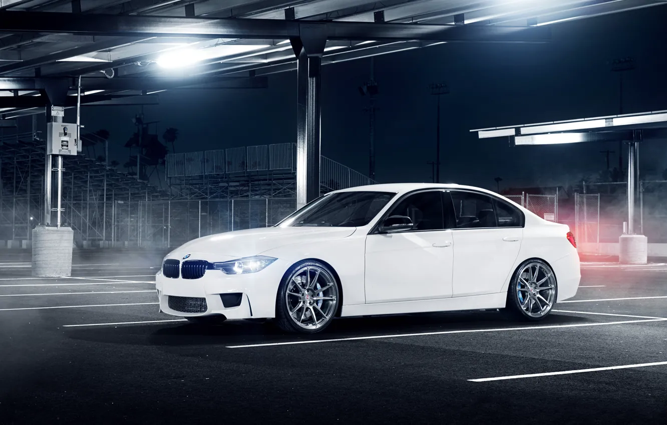 Photo wallpaper white, glare, BMW, BMW, Parking, white, front, F30, 3 Series