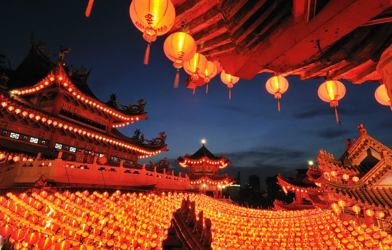 Photo wallpaper paper, lanterns, Kuala Lumpur, Malaysia, Thean Hou Temple