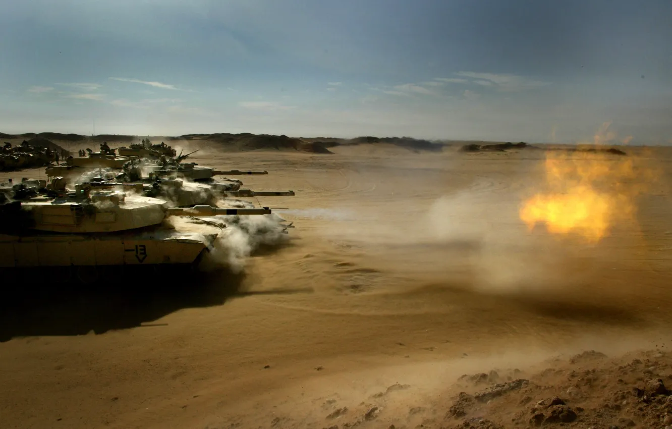 Photo wallpaper fire, Wallpaper, desert, shooting, tanks, wallpapers, Abrams