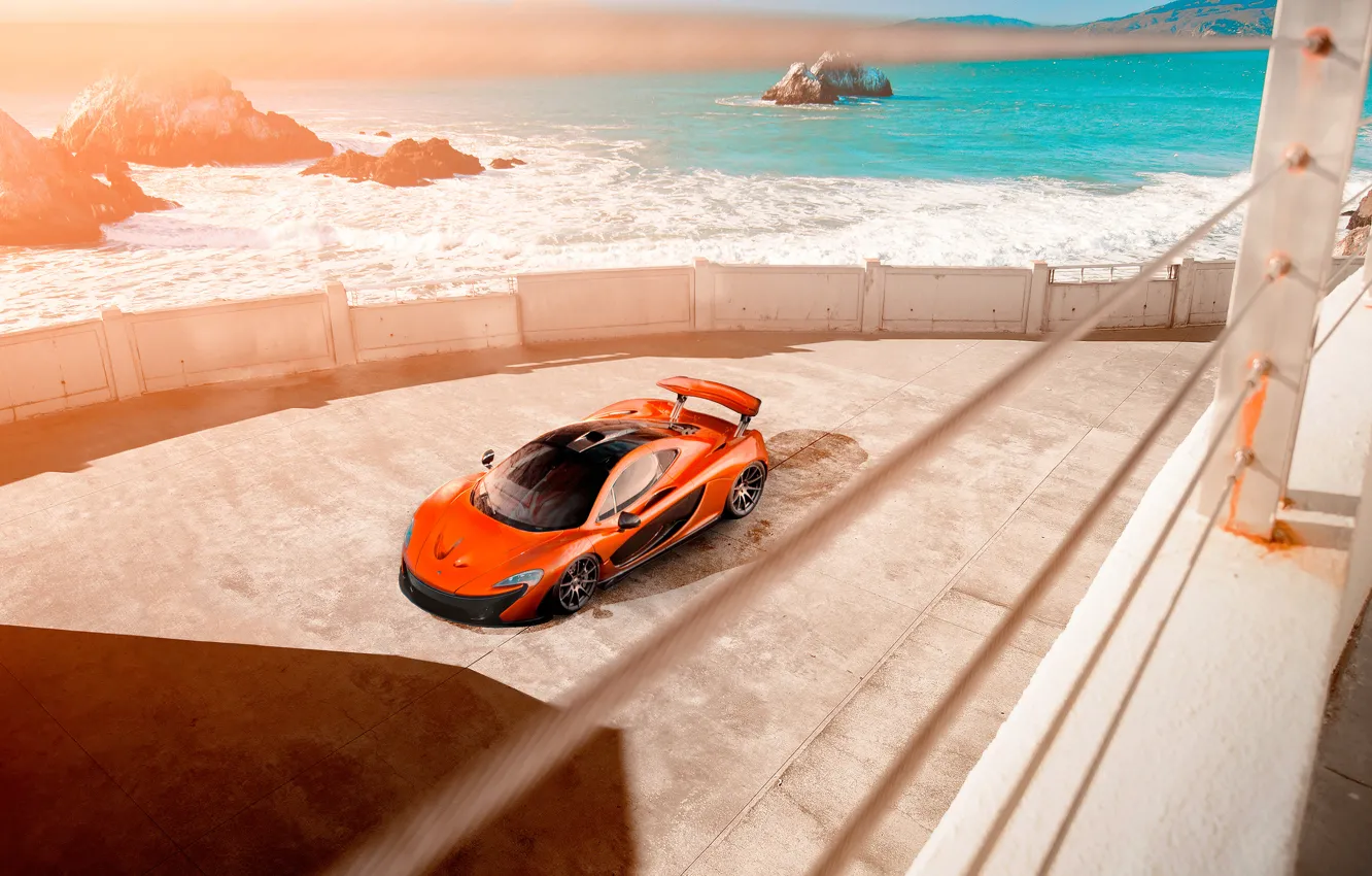 Photo wallpaper McLaren, Orange, Car, Front, Beauty, Sea, Supercar