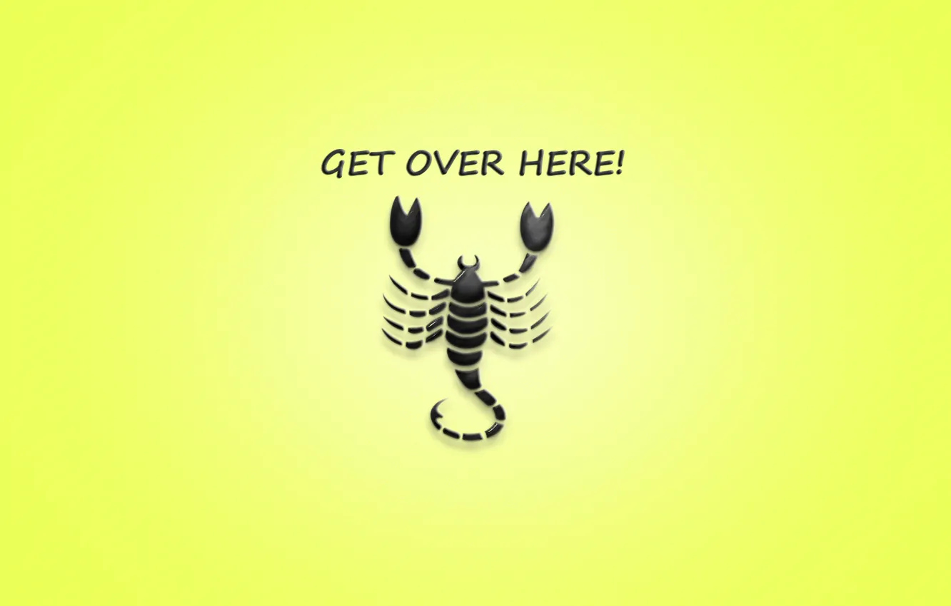 Wallpaper the inscription, minimalism, Scorpio, the phrase, yellow  background, scorpion, mortal kombat, get over here images for desktop,  section минимализм - download