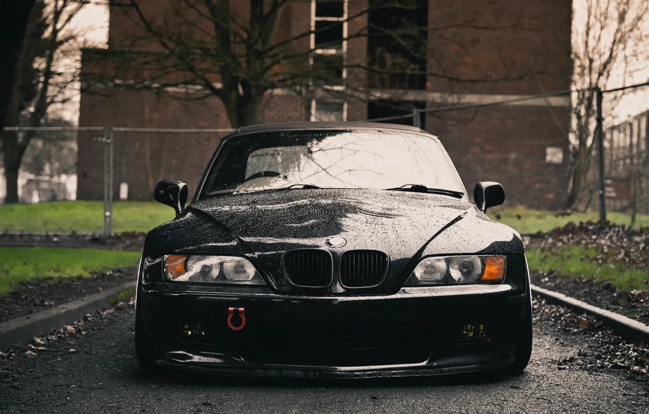 Photo wallpaper wet, black, BMW, front, the front
