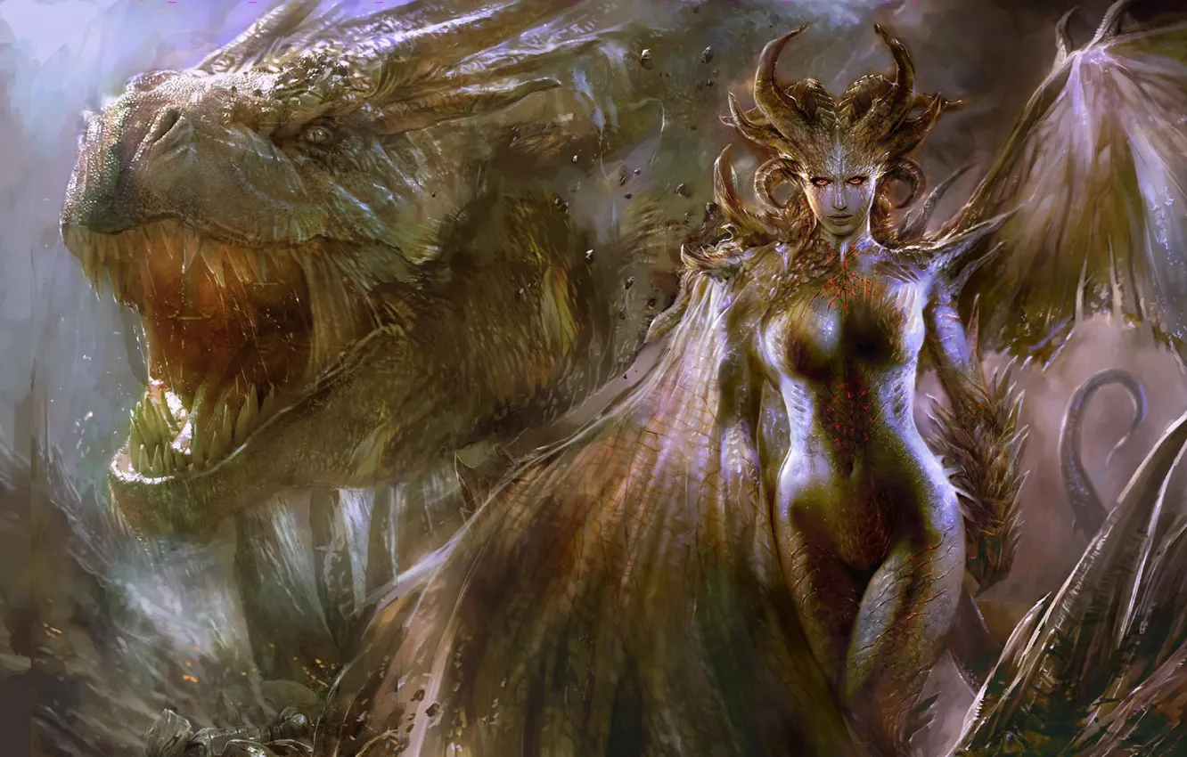 Wallpaper dragon, Girl, the demon images for desktop, section фантастика -  download