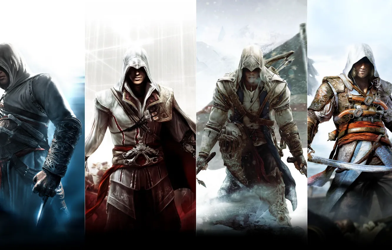 Photo wallpaper Assassin's Creed, Altair, Ezio Auditore da Firenze, Connor Kenway, Edward Kenway