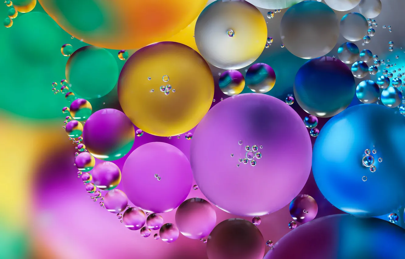 Photo wallpaper water, macro, bubbles, oil, oil circles