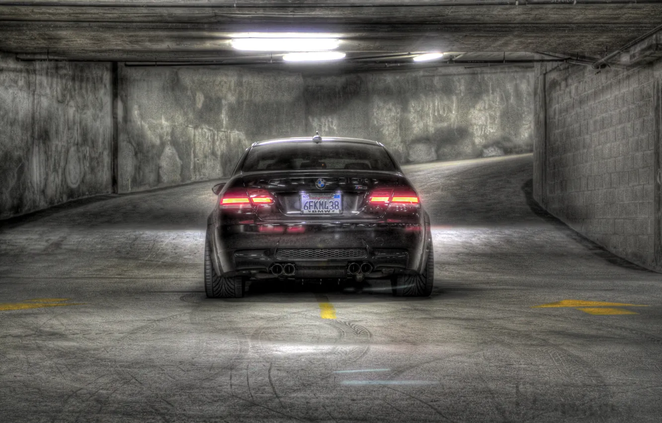Photo wallpaper black, shadow, BMW, BMW, Parking, black, back, e92