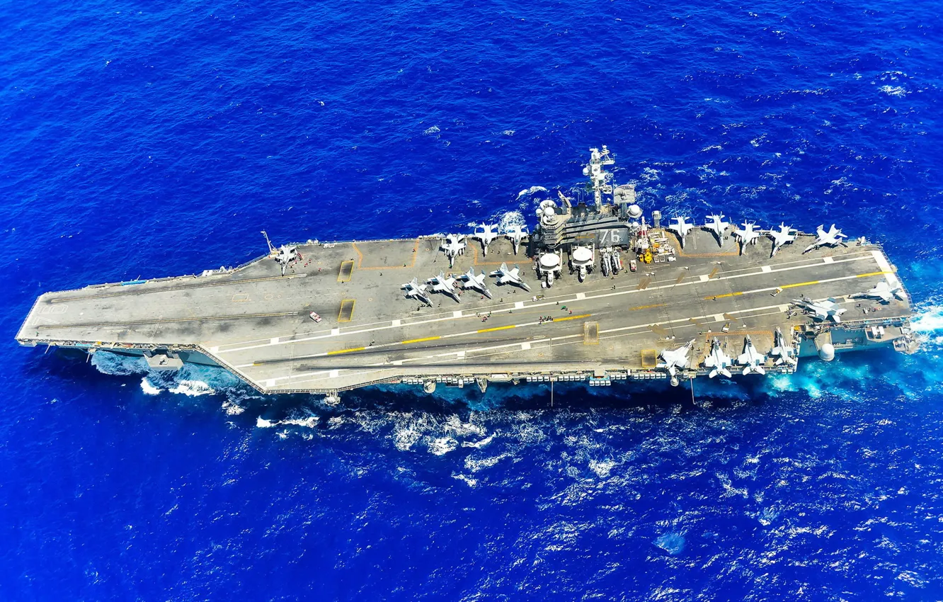 Photo wallpaper weapons, army, Navy, aircraft carrier, USS Ronald Reagan (CVN 76), PACIFIC OCEAN