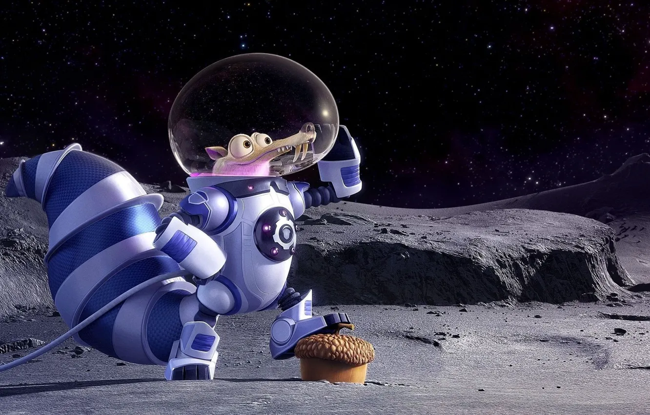 Wallpaper cinema, Ice Age, moon, stars, cartoon, movie, animal, planet,  nuts, film, pose, squirrel, galaxies, cosmonaut, 20th Century Fox, sugoi  images for desktop, section фильмы - download