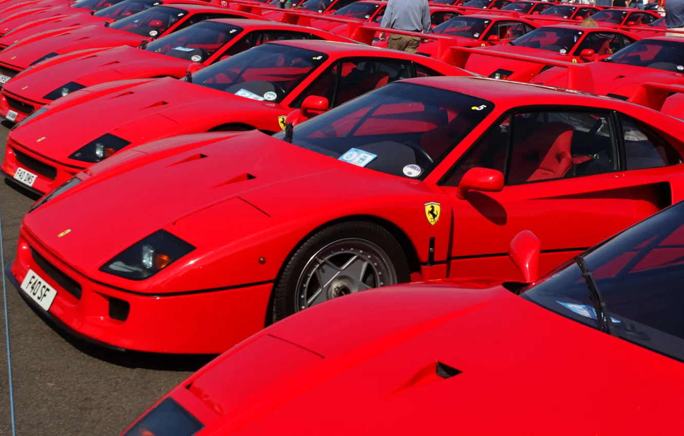 Photo wallpaper Red, Auto, Machine, Ferrari, Machine, Red, Ferrari, F40, A lot, Supercar, Silverstone, Supercar, Ferrari F40, …