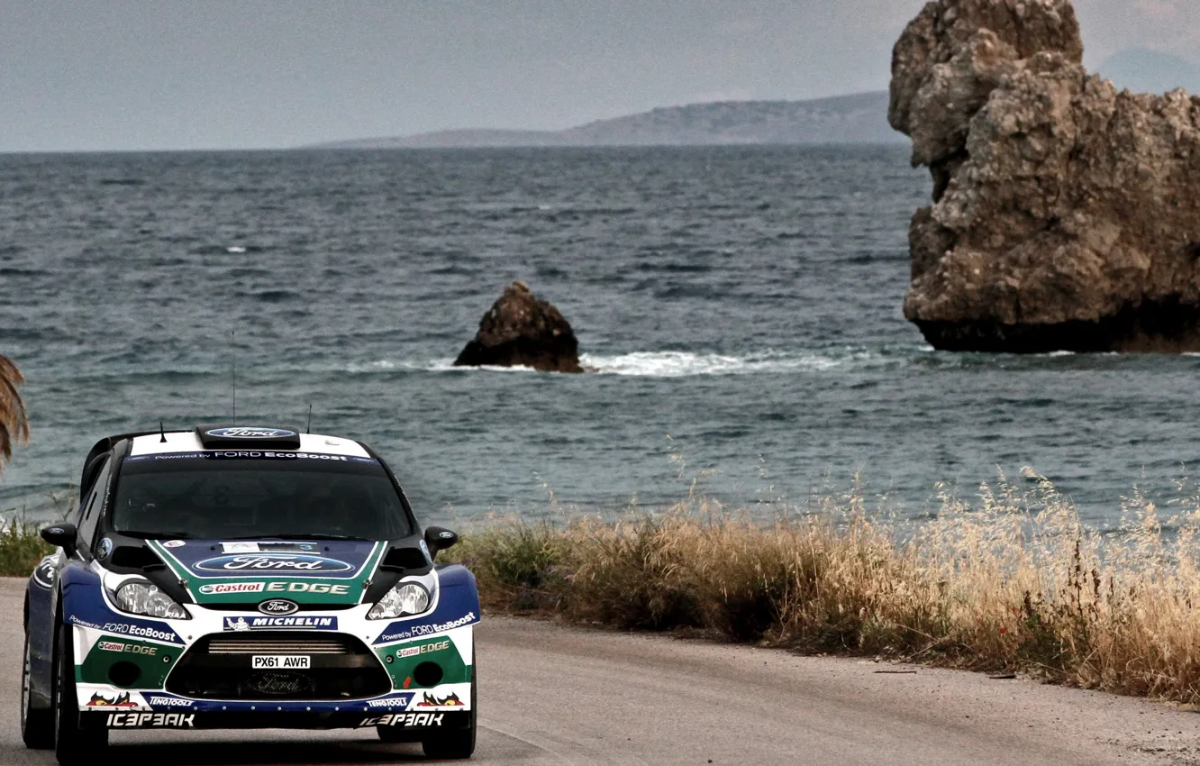Photo wallpaper Ford, Water, Sea, Road, Greece, Race, WRC, Rally, Fiesta, Jari-Matti Latvala