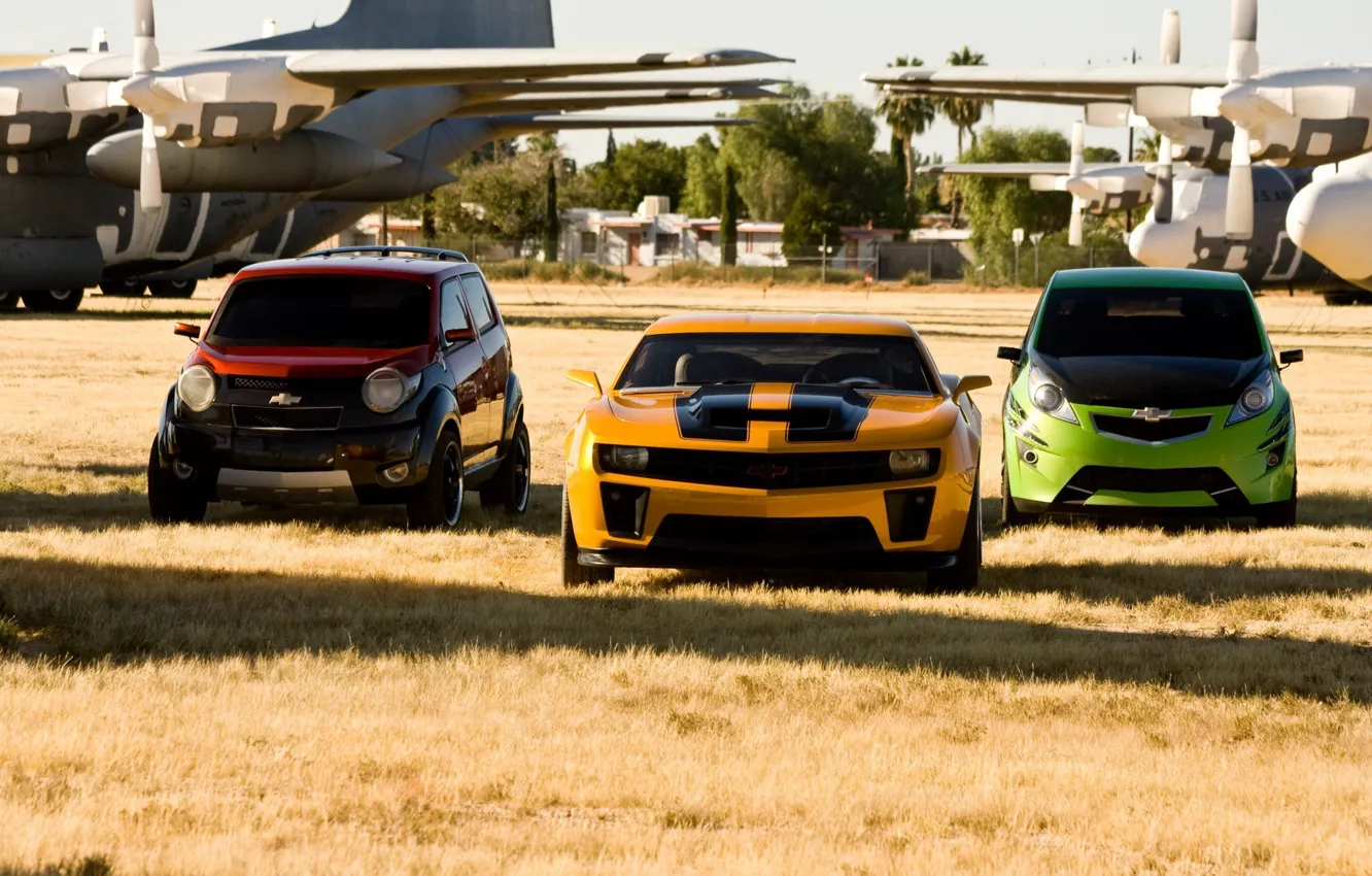 Wallpaper transformers, Chevrolet, Chevrolet Camaro, Bumble Bee, three cars  images for desktop, section фильмы - download