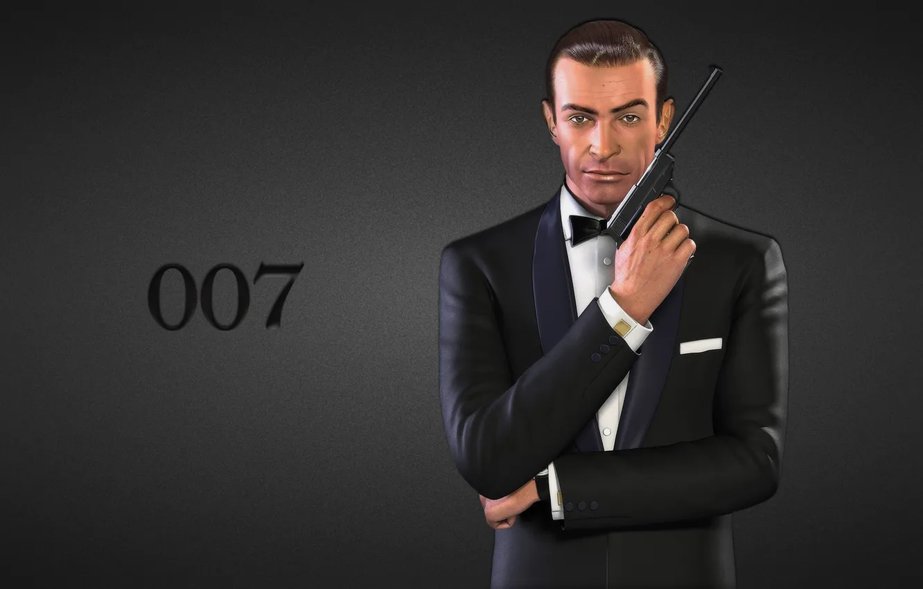 Wallpaper gun, the inscription, black background, James Bond, Sean Connery,  Sean Connery, 007, James Bond, agent 007, suit black images for desktop,  section рендеринг - download