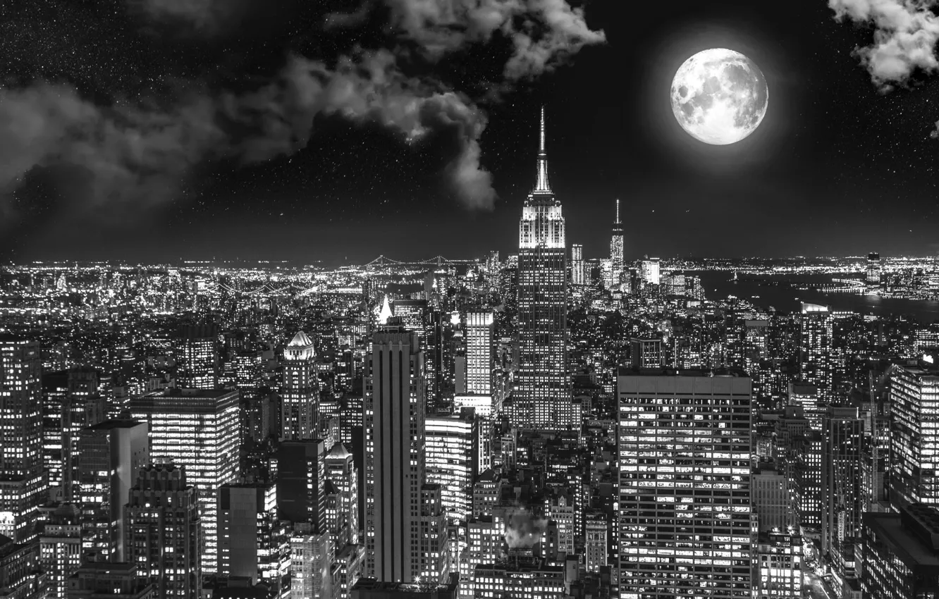 Photo wallpaper city, the city, the moon, New York, moon, New York