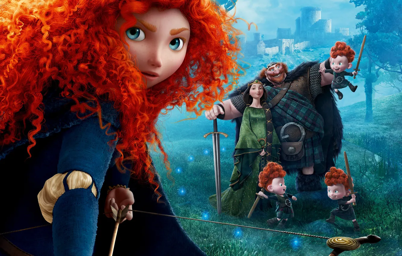 Wallpaper Disney, Queen, Family, Scotland, Princess, Brave, Merida, Movie,  Film, Archer, King, Red haired, King Fergus, Fortress, Queen Elinor images  for desktop, section фильмы - download