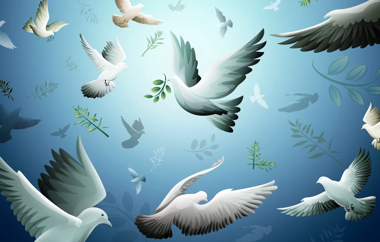 Wallpaper flight, birds, branches, figure, pigeons images for desktop,  section животные - download