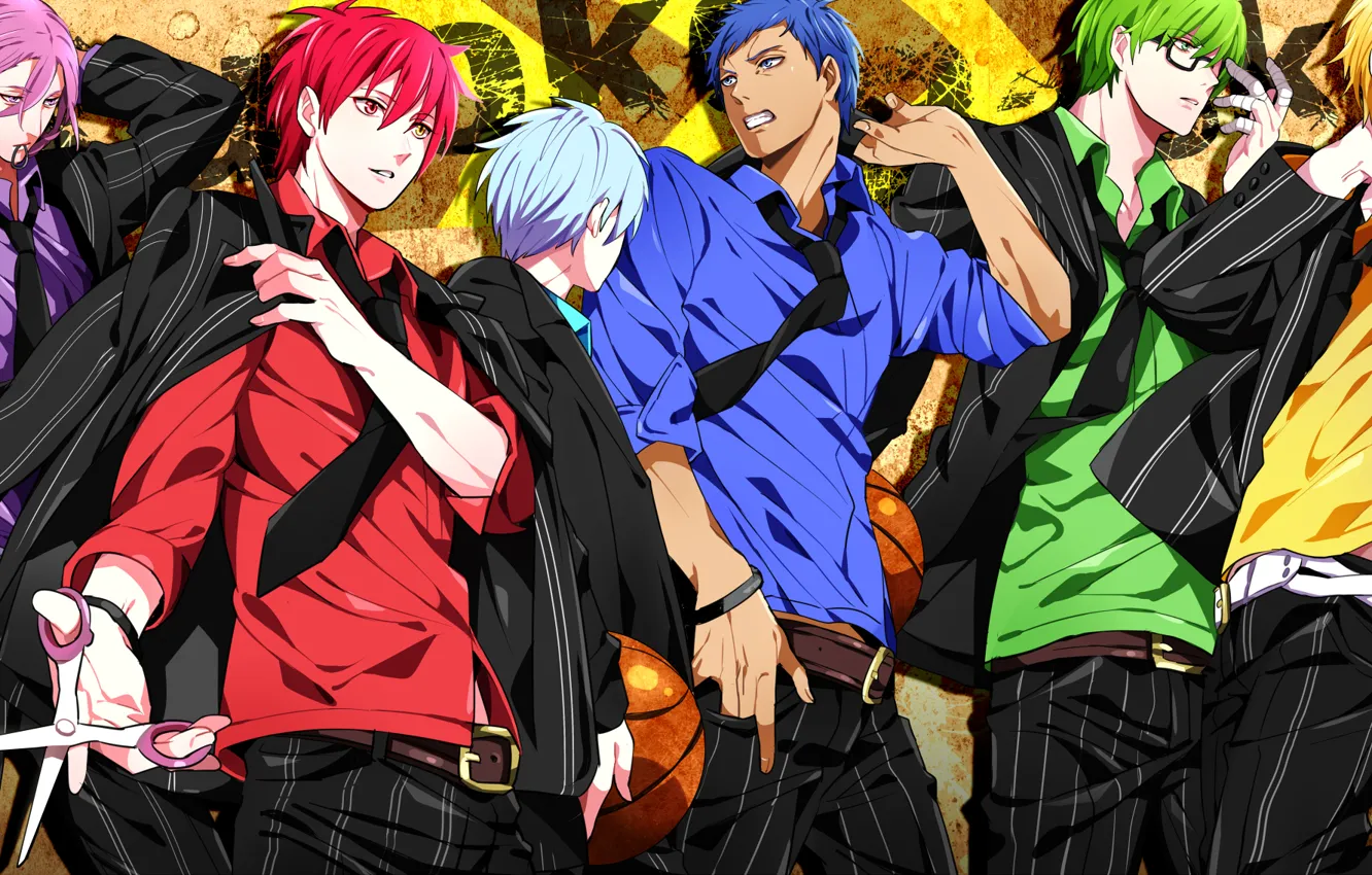 Photo wallpaper glasses, tie, belt, Anime, shirt, guys, blue eyes, red eyes, green eyes, blue hair, short …