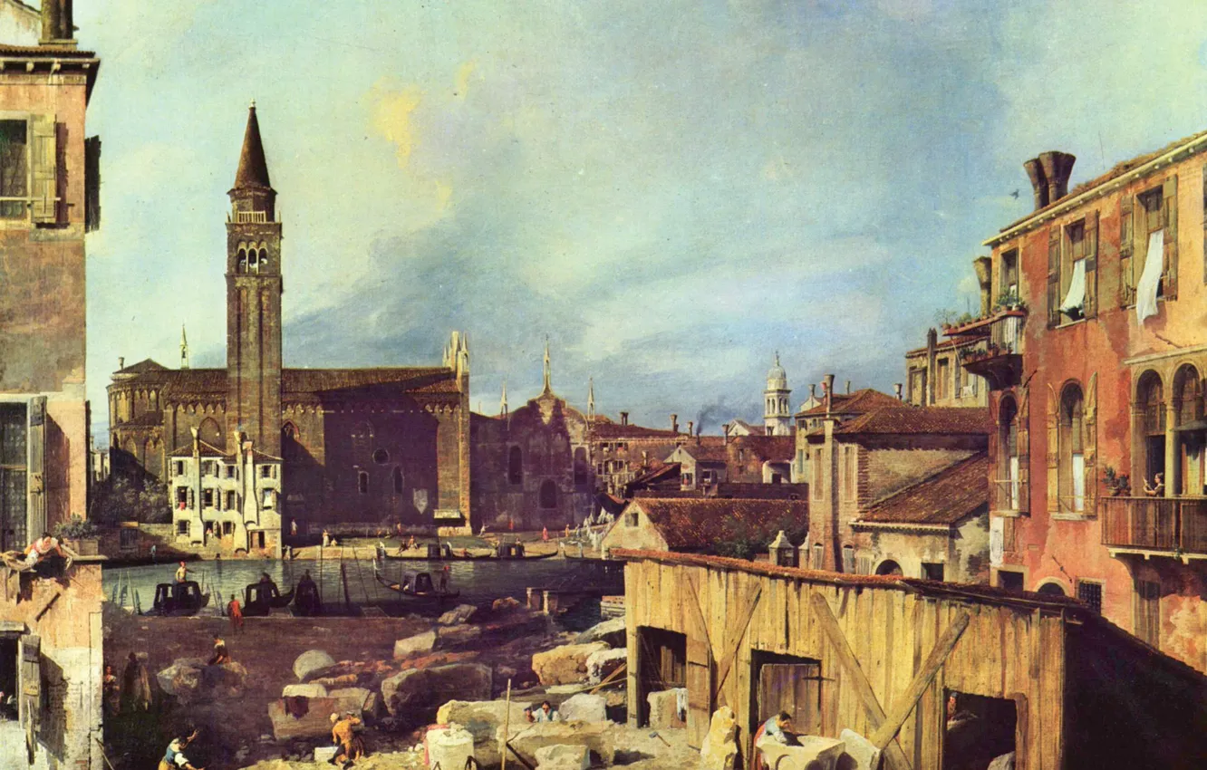 Photo wallpaper building, Venice, Italy, Antonio canal, Antonio Canaletto, the yard in the workshop of the stonemason
