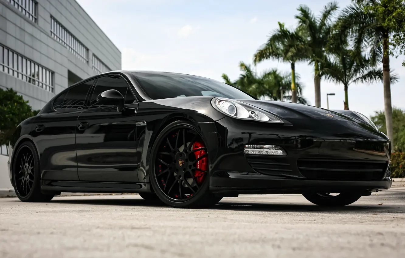 Photo wallpaper Porsche, Panamera, wheels, black