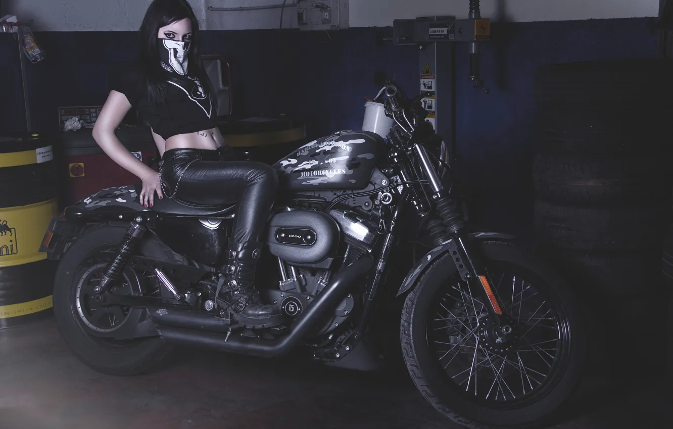 Wallpaper girl, garage, motorcycle, Harley-Davidson images for desktop,  section девушки - download