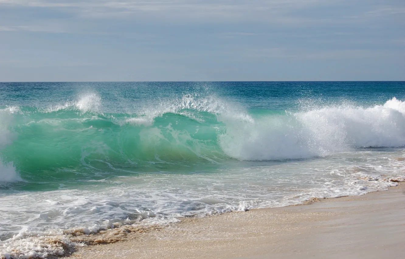 Photo wallpaper sand, sea, wave, beach, the sky, water, landscape, shore, wave