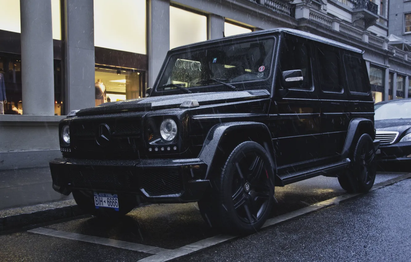 Photo wallpaper tuning, jeep, Mercedes, black, Mercedes, AMG, G55, the front