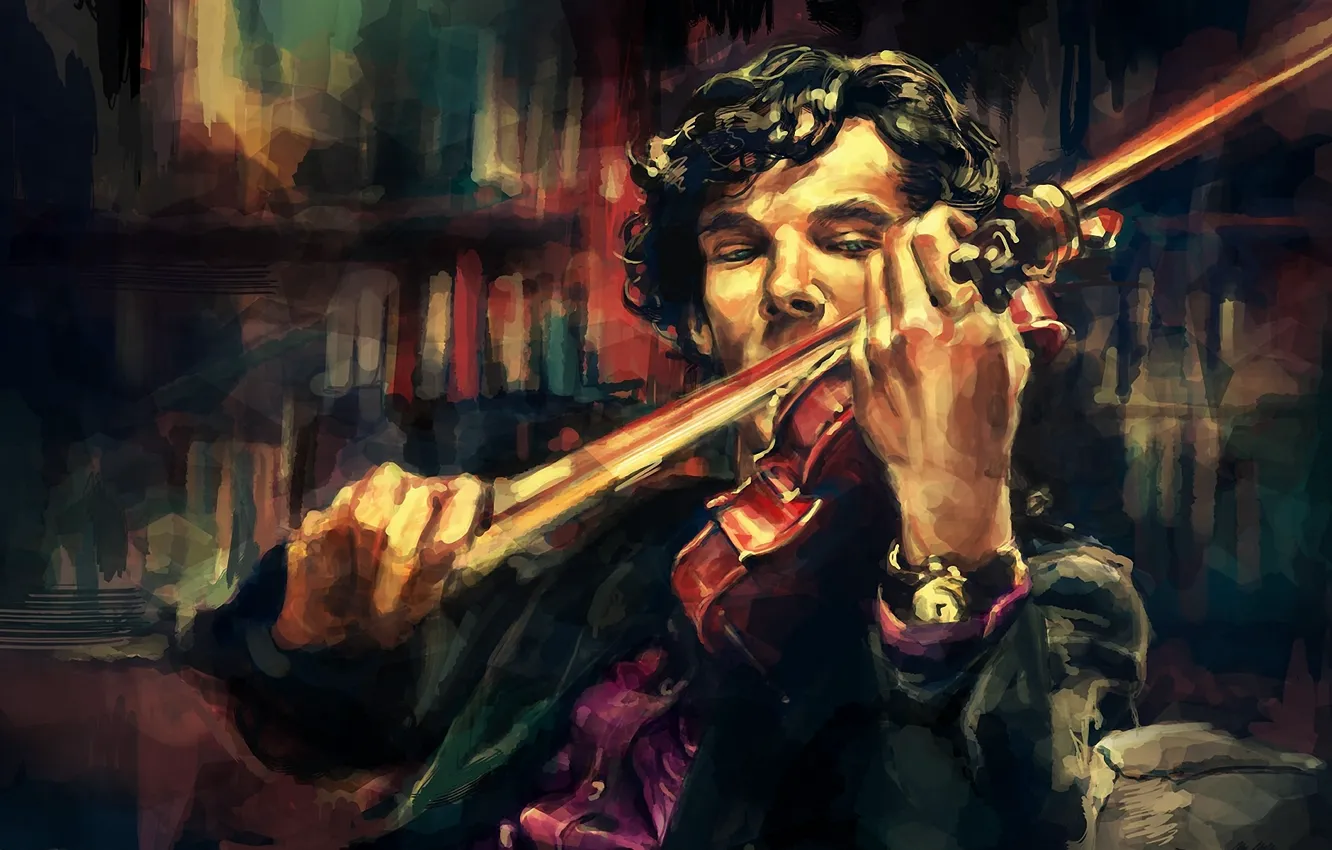 Photo wallpaper violin, art, Benedict Cumberbatch, sherlock, alicexz