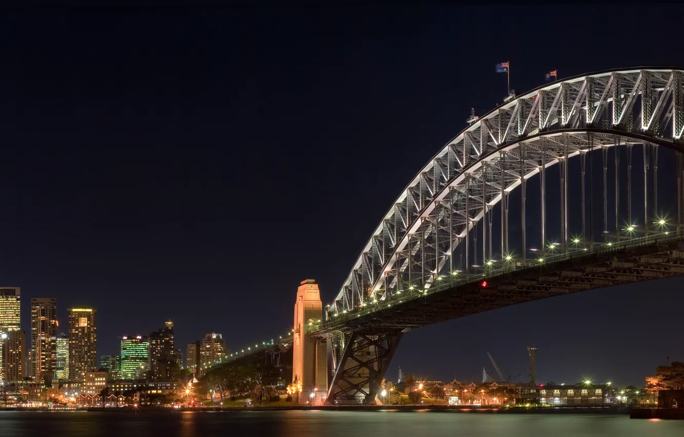 Photo wallpaper night, bridge, lights, Sydney, Bay, Australia, bridge, harbour