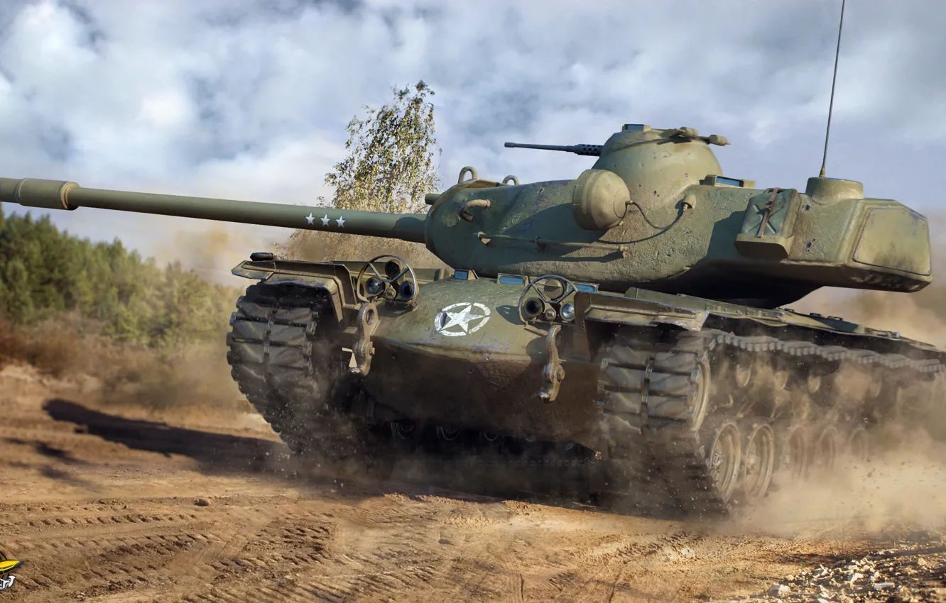 Photo wallpaper road, dust, tank, armor, American, heavy, T110E5, World of Tanks