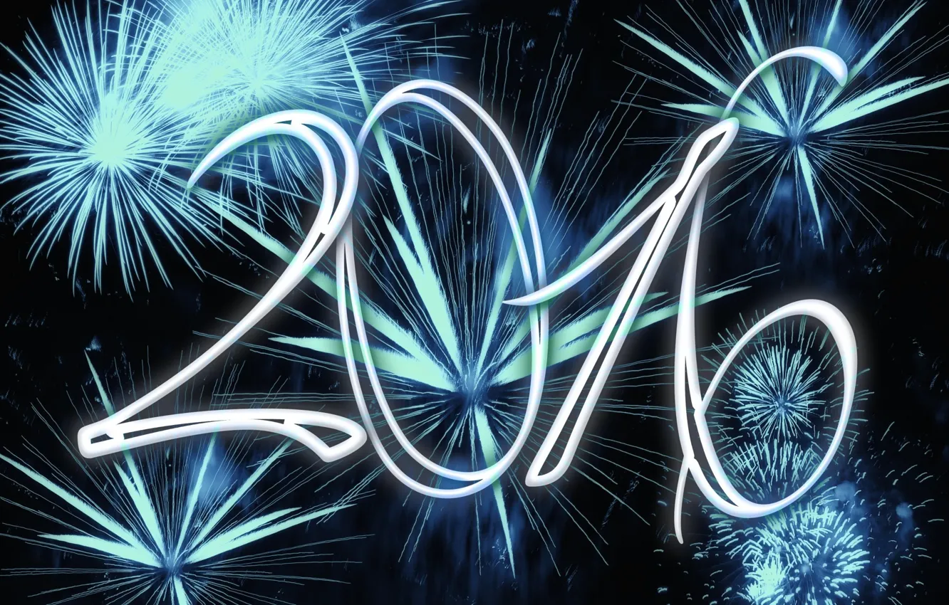 Photo wallpaper fireworks, Happy New Year 2016, New year 2016, On New year 2016, calligraphic letters