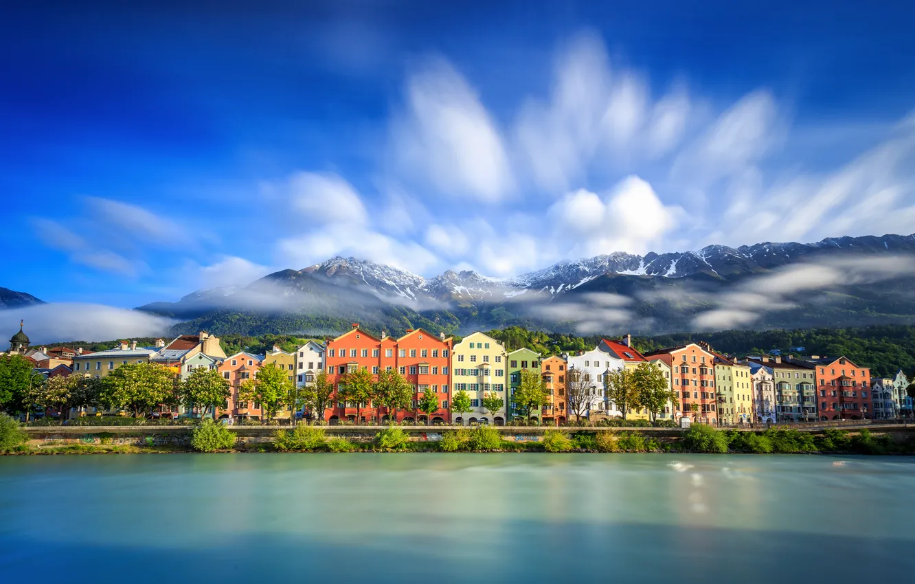 Wallpaper clouds, mountains, lake, home, Austria, Innsbruck images for desktop, section город - download