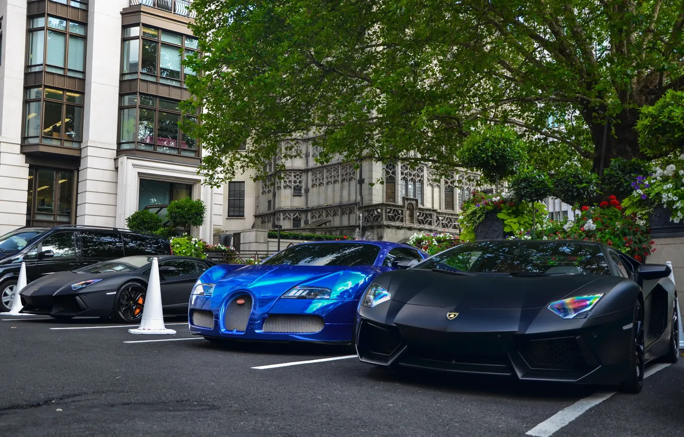 Photo wallpaper Bugatti, Veyron, supercar, Bugatti, Blue, Lamborghini, Black, the front, London, Aventador, aventador, Veyron, hypercar, matte, …